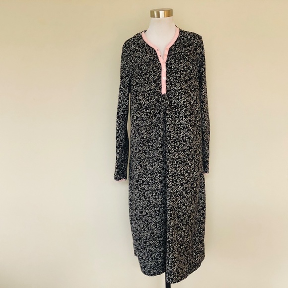 Nightgown Medium CELESTIAL DREAMS Dark Gray Pink Long Sleeves Cold Weather Gown - Picture 6 of 8